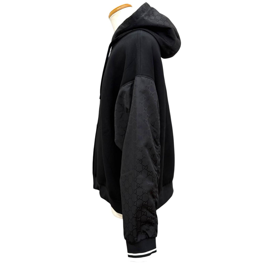 Pristine GUCCI hoodie GG Canvas Panel Zip Jacket black Rayon mens L 825340