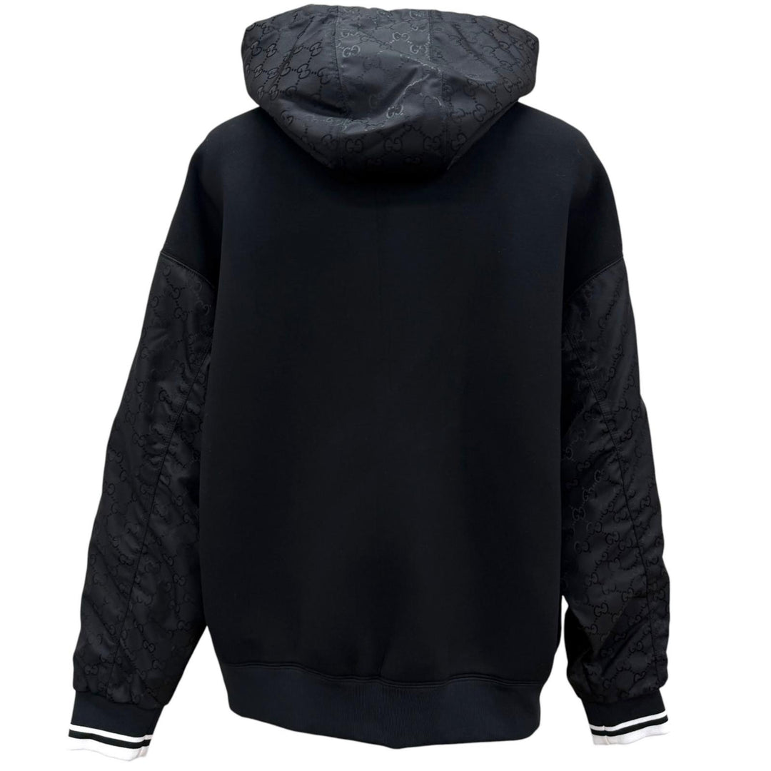 Pristine GUCCI hoodie GG Canvas Panel Zip Jacket black Rayon mens L 825340