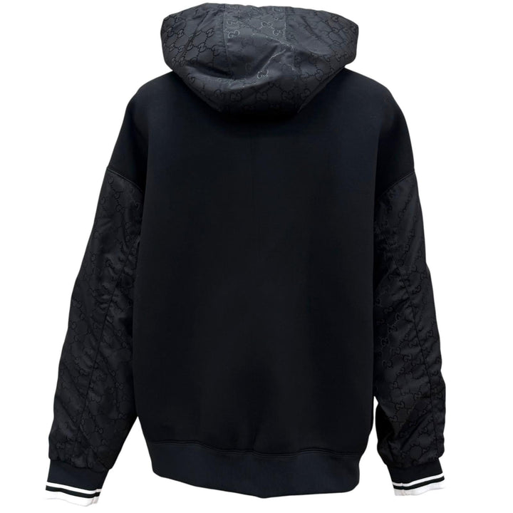 Pristine GUCCI hoodie GG Canvas Panel Zip Jacket black Rayon mens L 825340