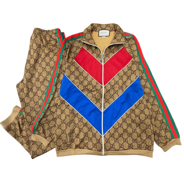 Great GUCCI two-piece set GG print technical jersey Brown mens M 523489/523488