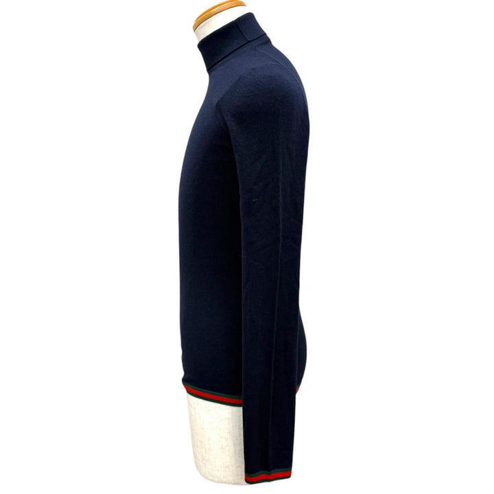 Pristine GUCCI sweater Web stripe turtleneck, lightweight Navy cashmere
