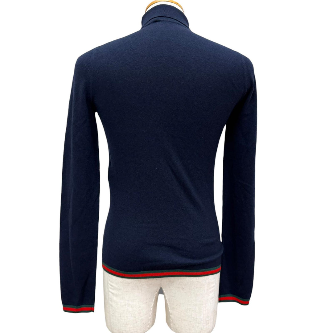 Pristine GUCCI sweater Web stripe turtleneck, lightweight Navy cashmere