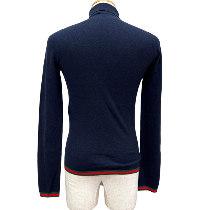 Pristine GUCCI sweater Web stripe turtleneck, lightweight Navy cashmere