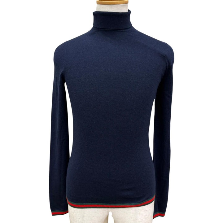 Pristine GUCCI sweater Web stripe turtleneck, lightweight Navy cashmere
