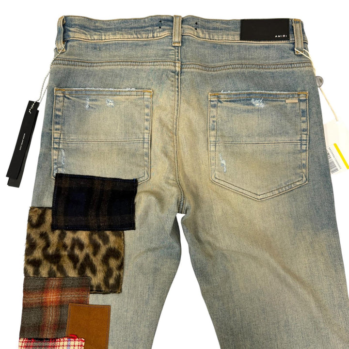 Pristine AMIRI Denim pants ARTPATCH JEAN Patchwork Logo Leather Patch