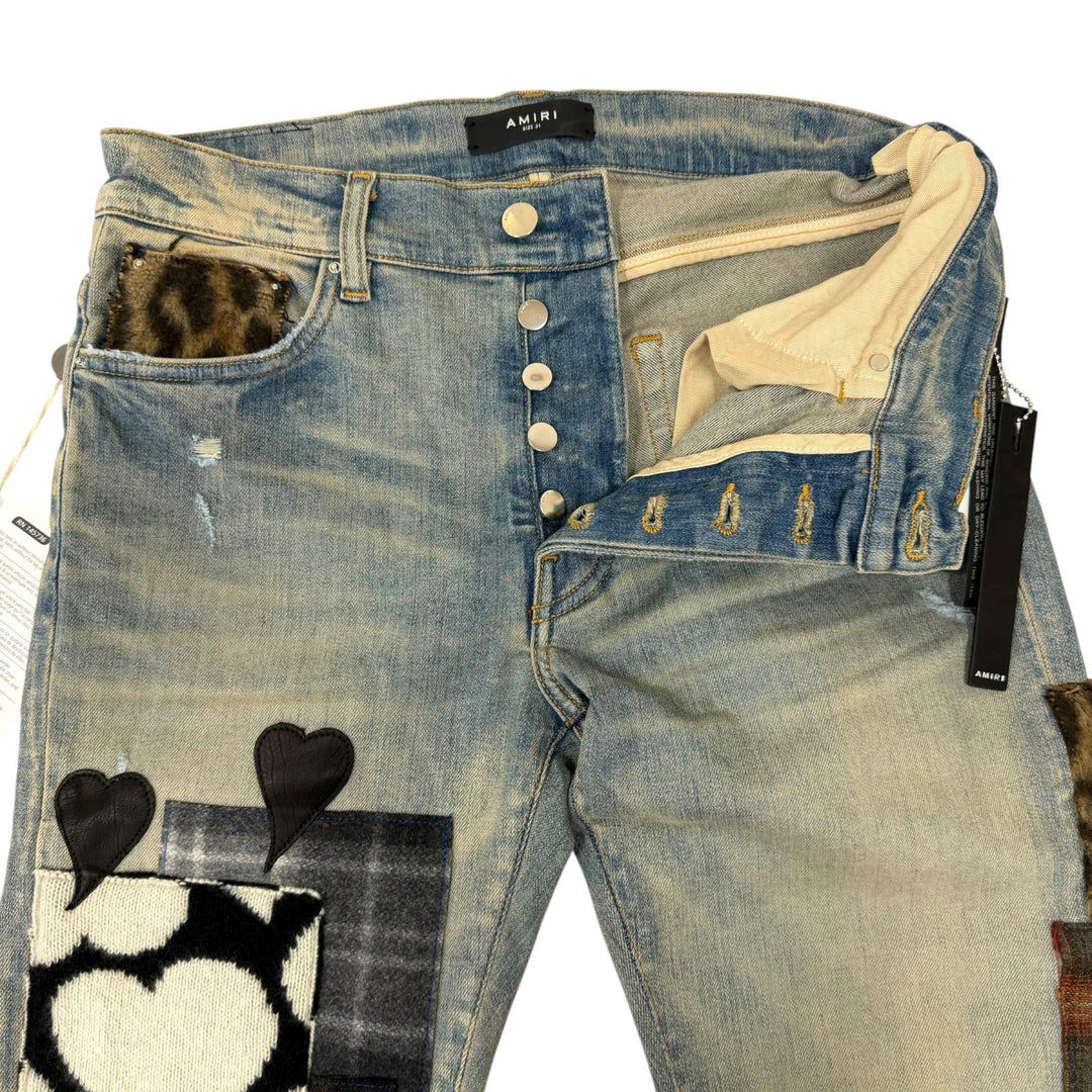 Pristine AMIRI Denim pants ARTPATCH JEAN Patchwork Logo Leather Patch
