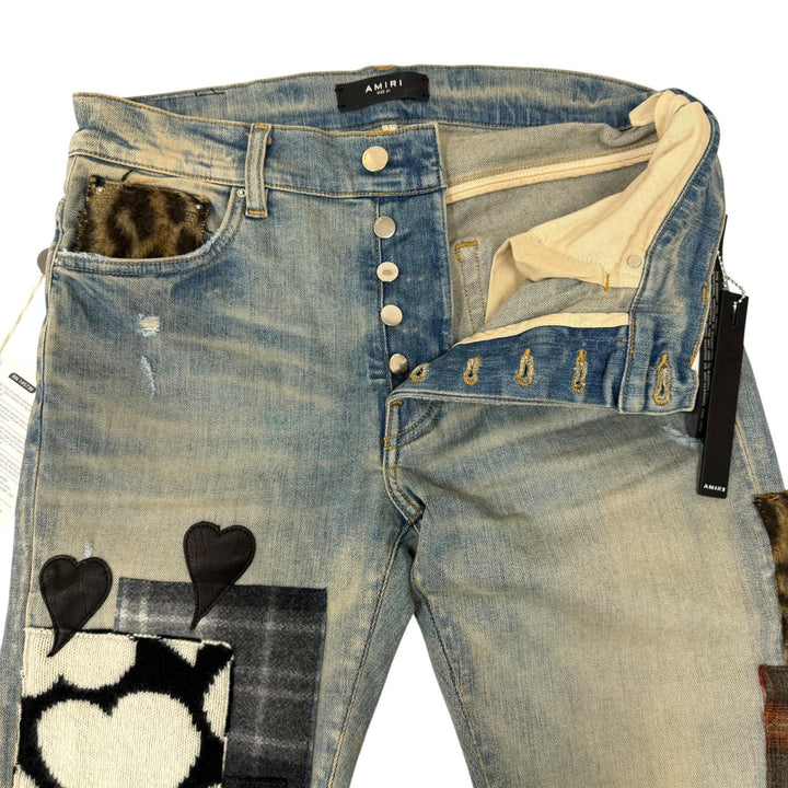 Pristine AMIRI Denim pants ARTPATCH JEAN Patchwork Logo Leather Patch