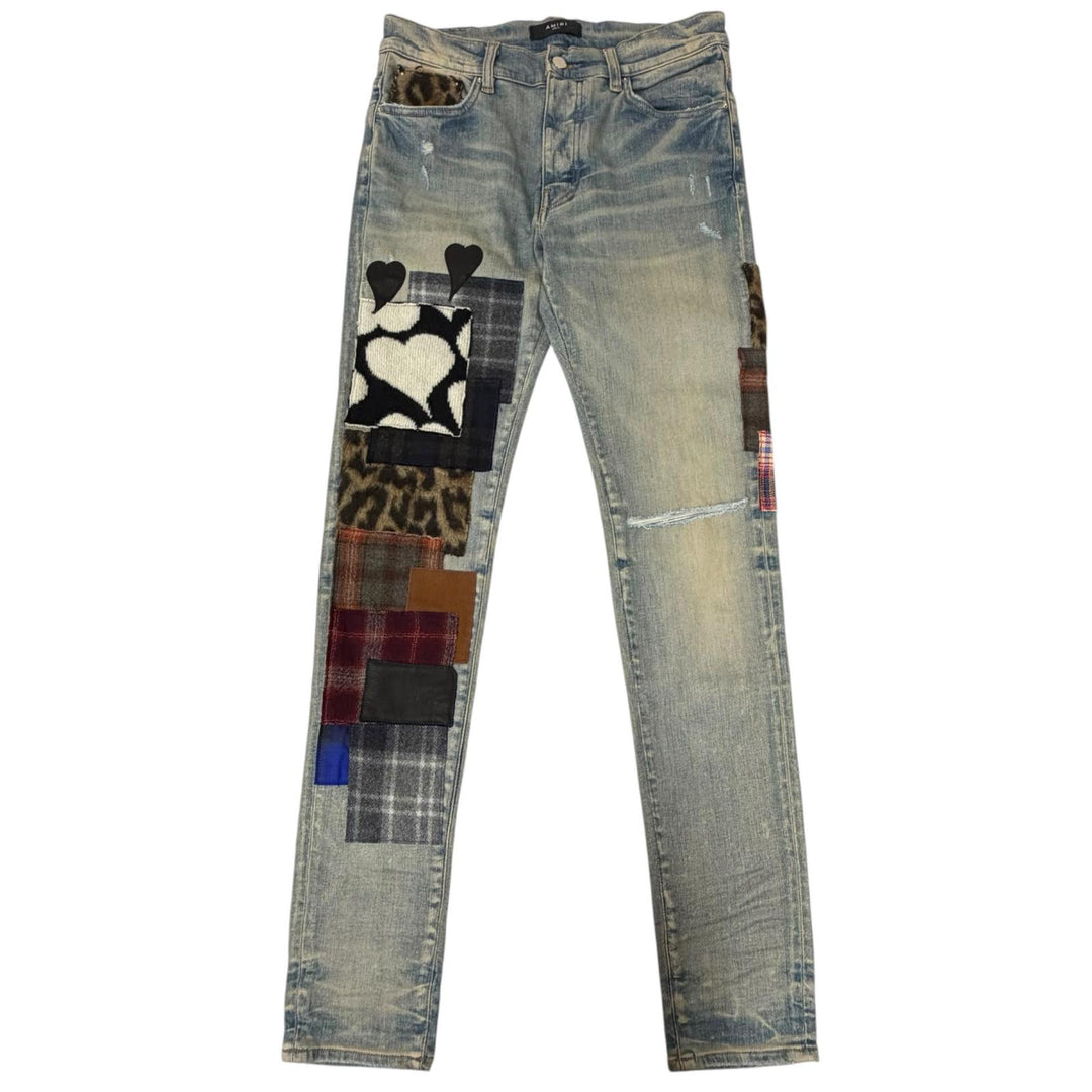 Pristine AMIRI Denim pants ARTPATCH JEAN Patchwork Logo Leather Patch