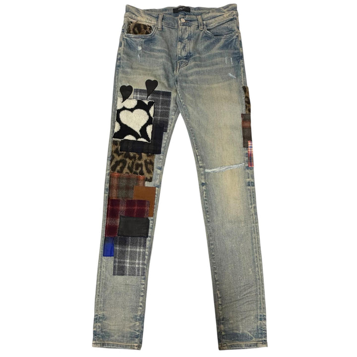 Pristine AMIRI Denim pants ARTPATCH JEAN Patchwork Logo Leather Patch
