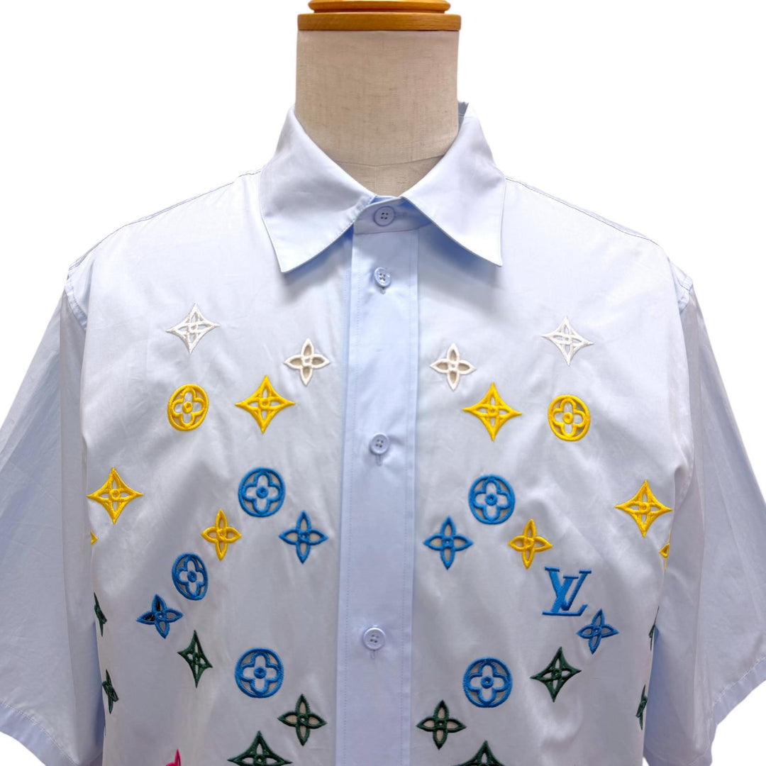 Excellent LOUIS VUITTON Short sleeve shirt Monogram Flower Embroidery