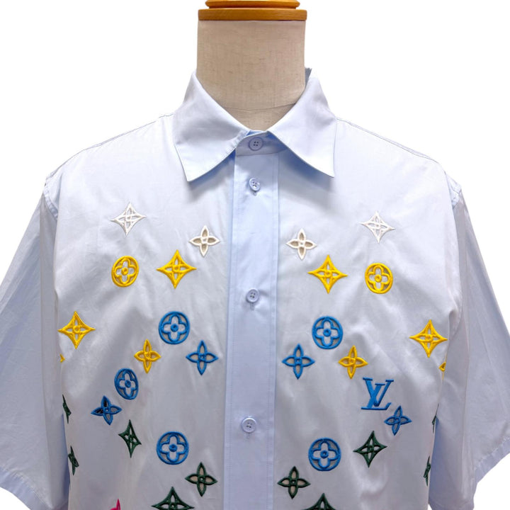Excellent LOUIS VUITTON Short sleeve shirt Monogram Flower Embroidery