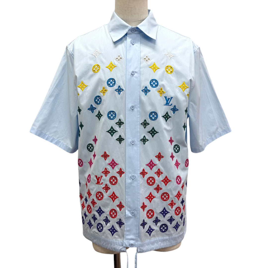 Excellent LOUIS VUITTON Short sleeve shirt Monogram Flower Embroidery