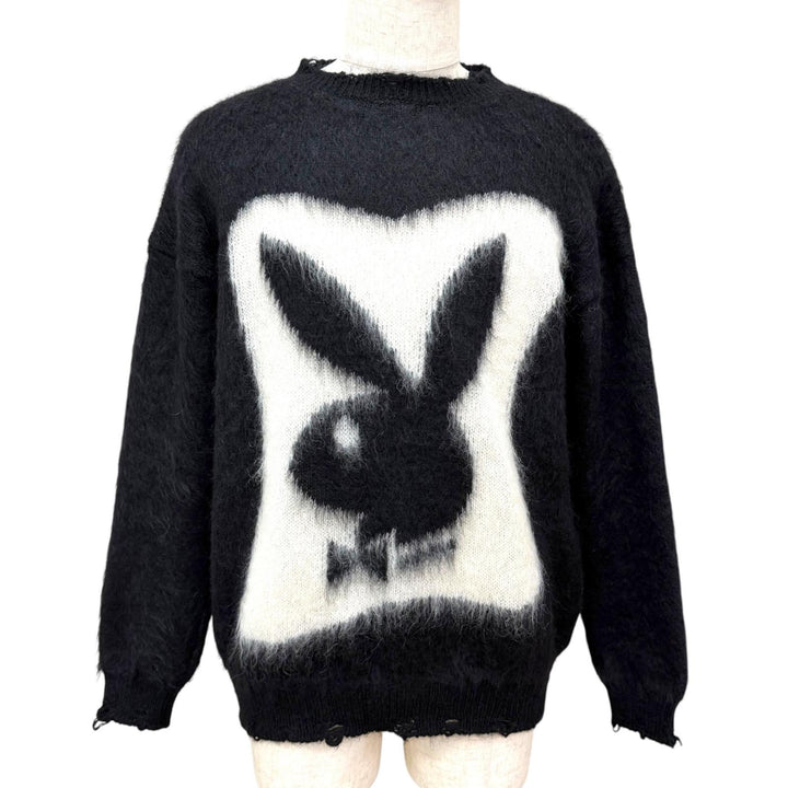Excellent SAINT LAURENT PARIS PLAY BOY sweater black mohair mens L 713263