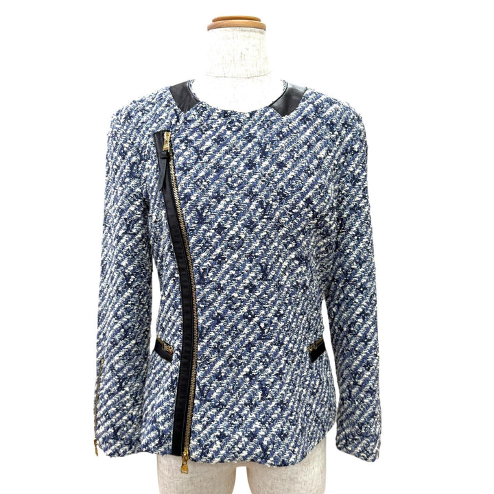 Great LOUIS VUITTON collarless jacket shadow monogram tweed Blue 34 F5JA09B7S