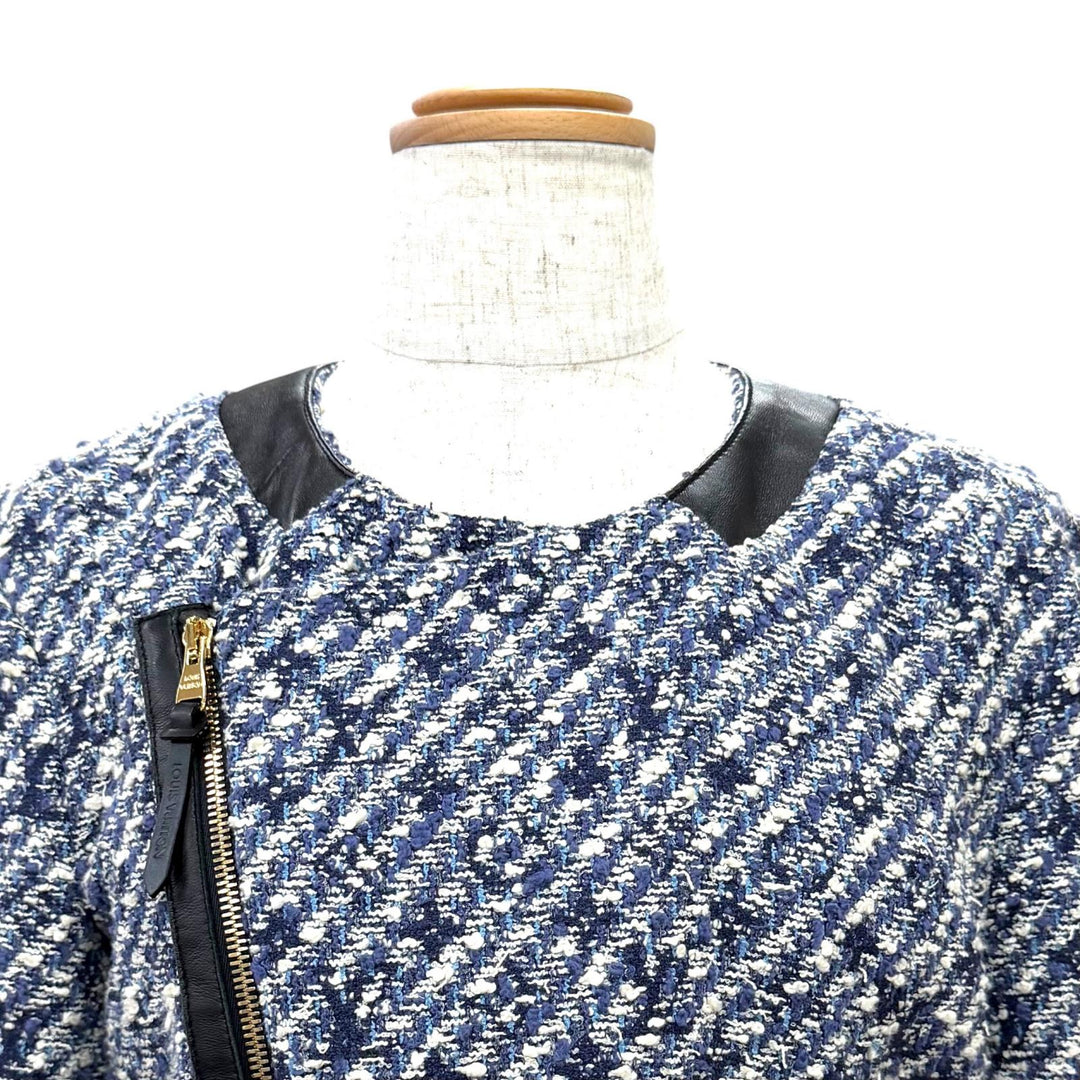 Great LOUIS VUITTON collarless jacket shadow monogram tweed Blue 34 F5JA09B7S