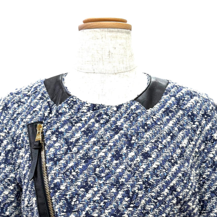 Great LOUIS VUITTON collarless jacket shadow monogram tweed Blue 34 F5JA09B7S