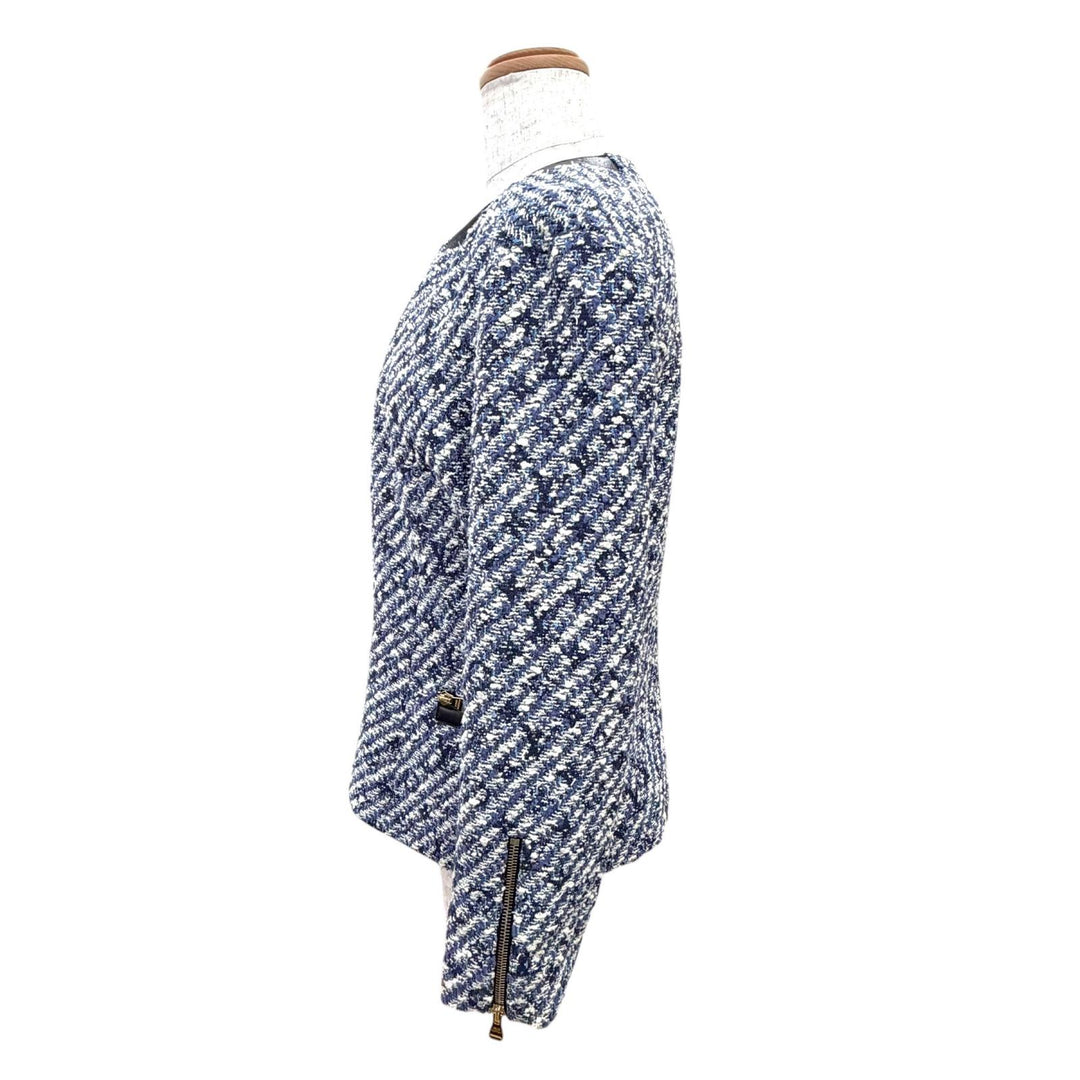 Great LOUIS VUITTON collarless jacket shadow monogram tweed Blue 34 F5JA09B7S