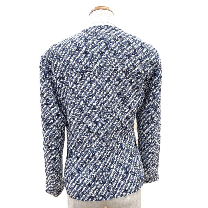 Great LOUIS VUITTON collarless jacket shadow monogram tweed Blue 34 F5JA09B7S