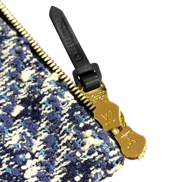 Great LOUIS VUITTON collarless jacket shadow monogram tweed Blue 34 F5JA09B7S