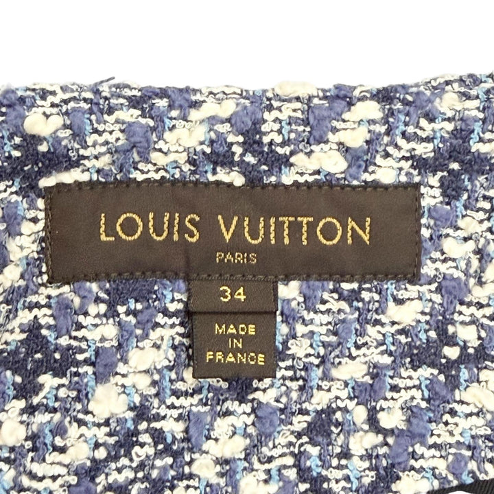 Great LOUIS VUITTON collarless jacket shadow monogram tweed Blue 34 F5JA09B7S