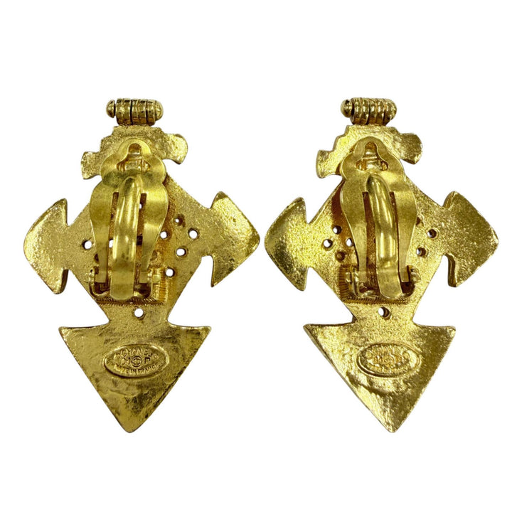 Very Good CHANEL Earring COCO Mark Cross Motif Accessories gold metal Women 04P