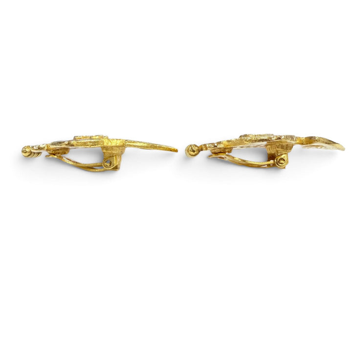 Very Good CHANEL Earring COCO Mark Cross Motif Accessories gold metal Women 04P