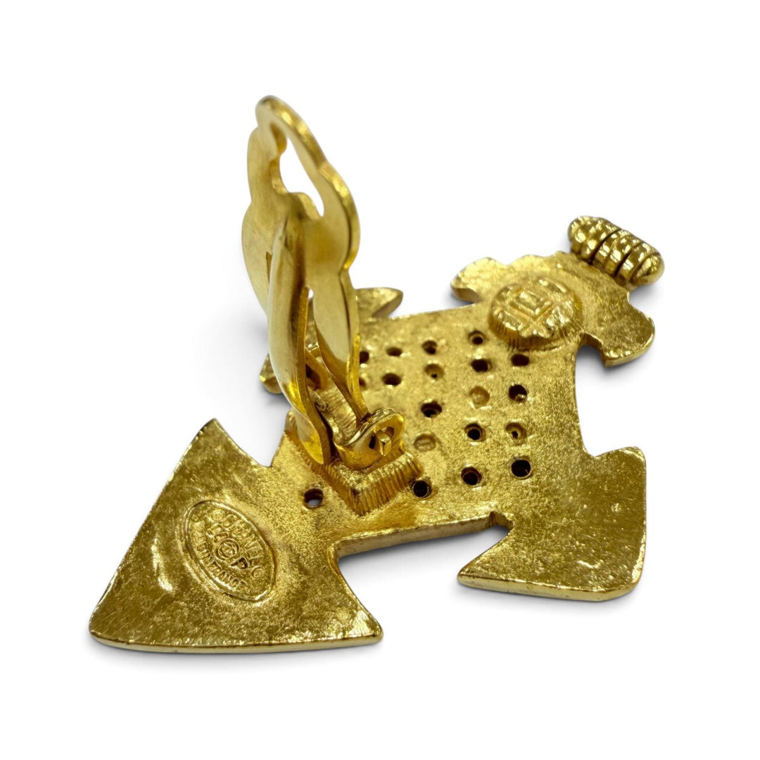 Very Good CHANEL Earring COCO Mark Cross Motif Accessories gold metal Women 04P