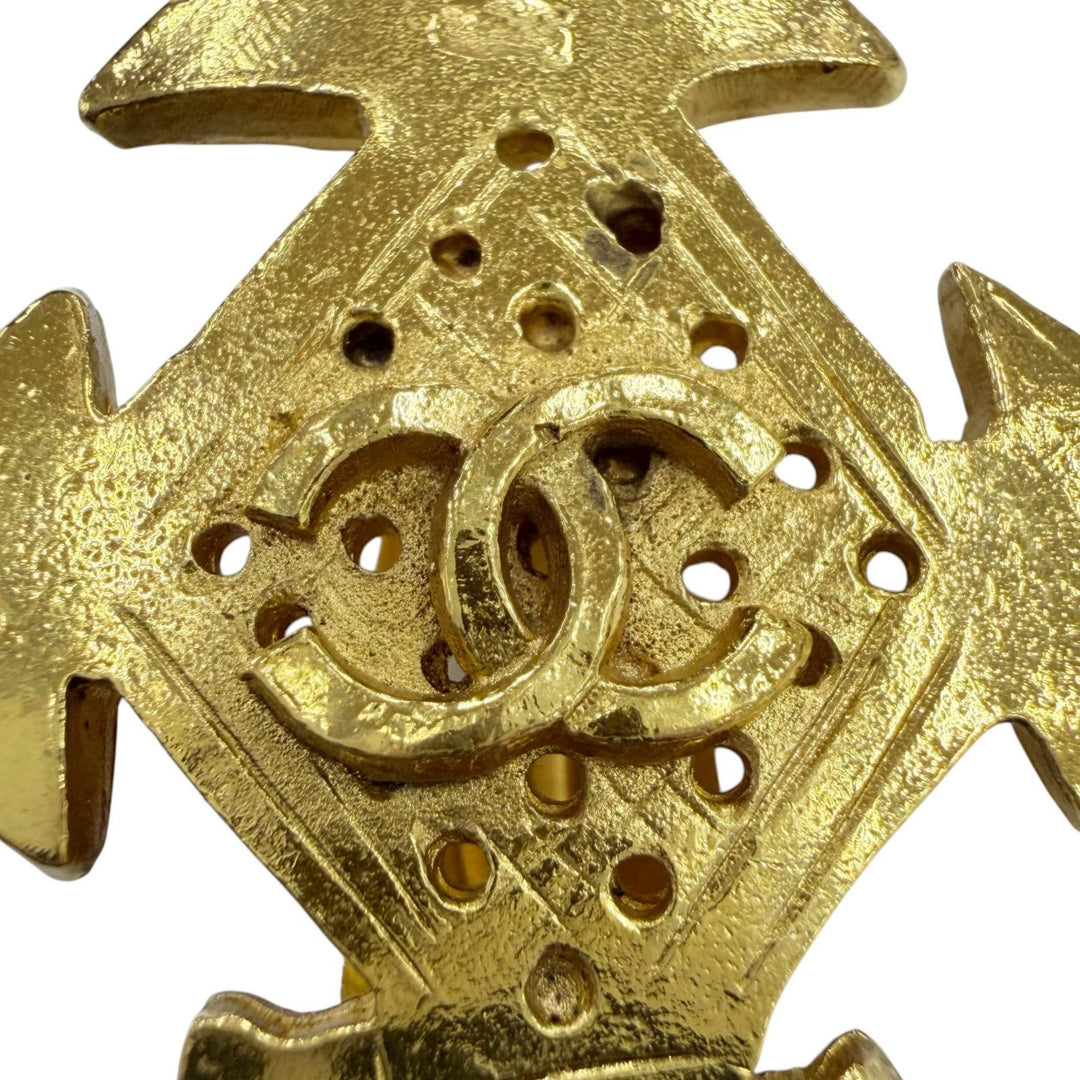 Very Good CHANEL Earring COCO Mark Cross Motif Accessories gold metal Women 04P