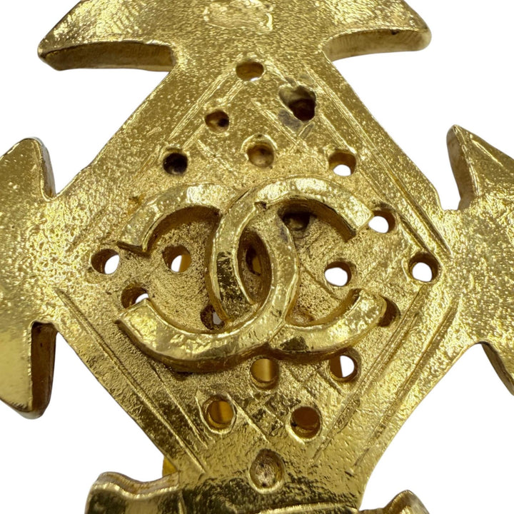 Very Good CHANEL Earring COCO Mark Cross Motif Accessories gold metal Women 04P