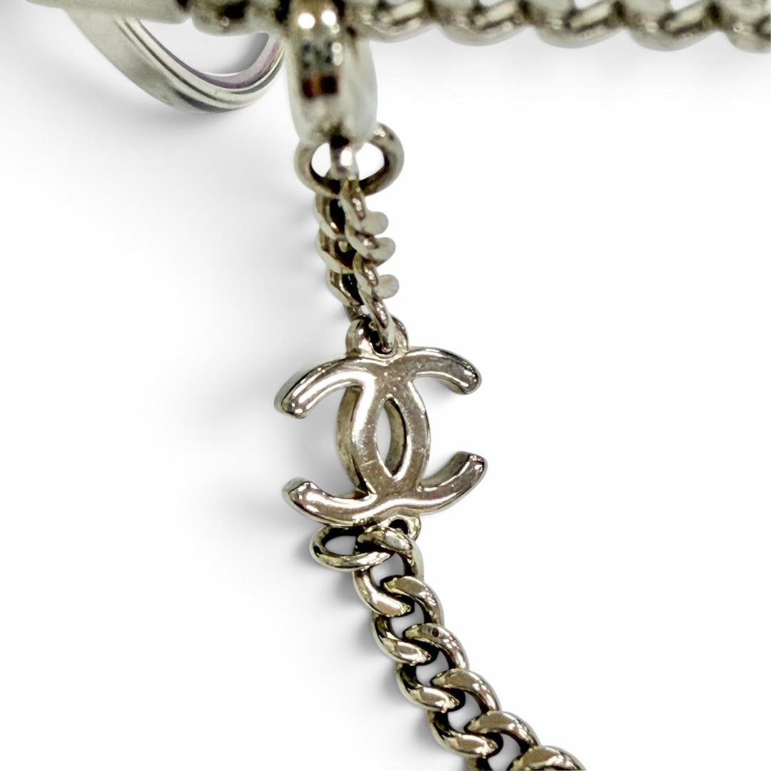 Great CHANEL Glasses COCO Mark Glass with Chain, Round Silver Women 2186