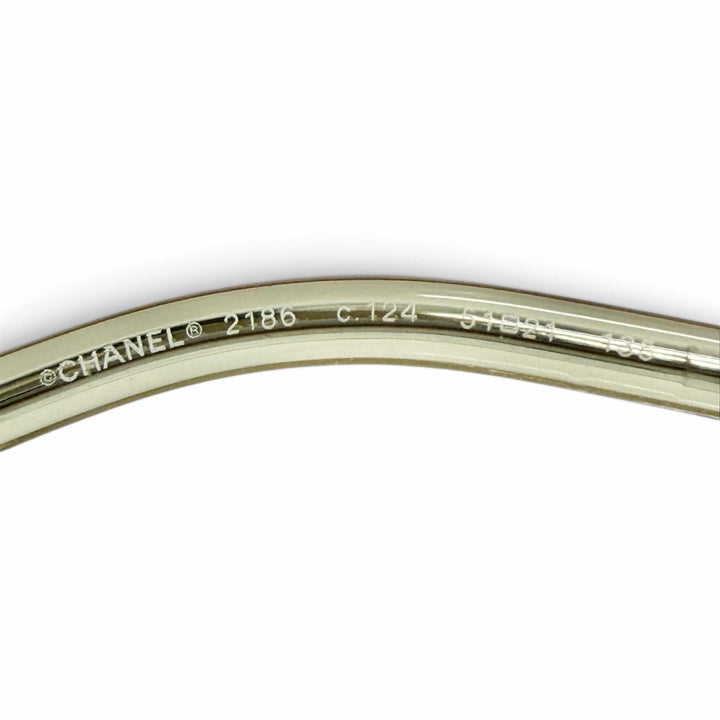 Great CHANEL Glasses COCO Mark Glass with Chain, Round Silver Women 2186