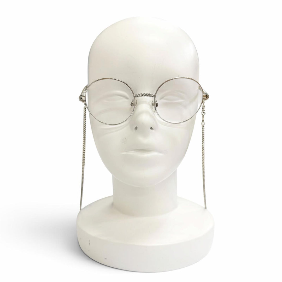 Great CHANEL Glasses COCO Mark Glass with Chain, Round Silver Women 2186