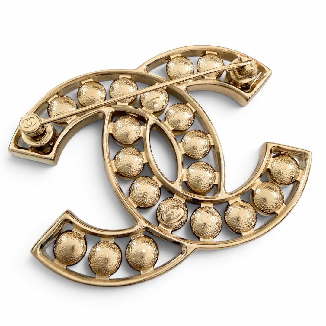 Excellent CHANEL Brooch COCO Mark gold metal Women B23V