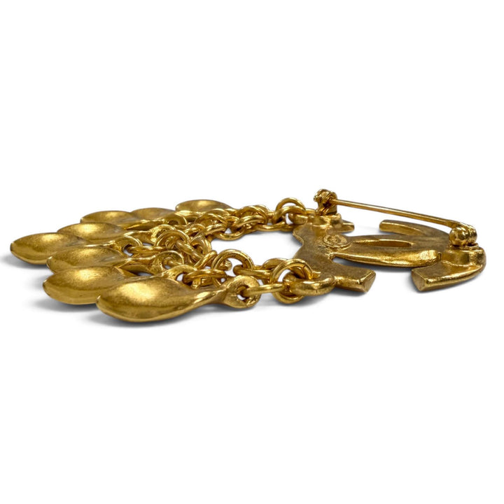 Excellent CHANEL Brooch COCO Mark Leaf Charm gold Women 96P