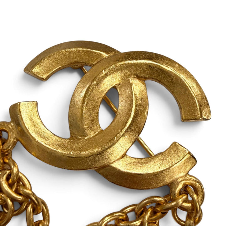 Excellent CHANEL Brooch COCO Mark Leaf Charm gold Women 96P