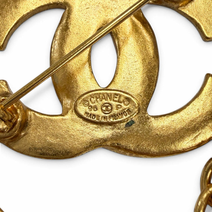 Excellent CHANEL Brooch COCO Mark Leaf Charm gold Women 96P
