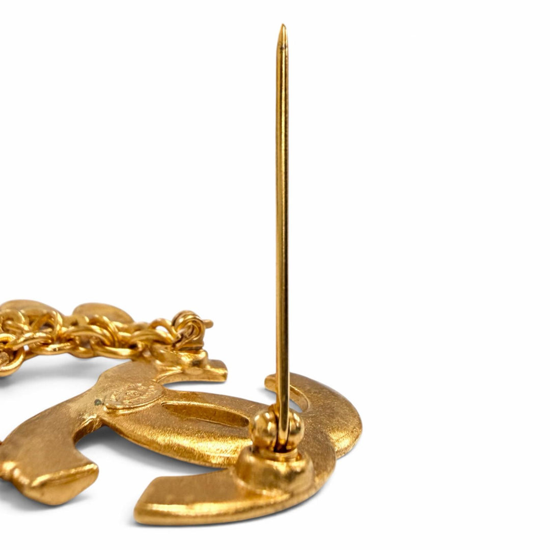Excellent CHANEL Brooch COCO Mark Leaf Charm gold Women 96P