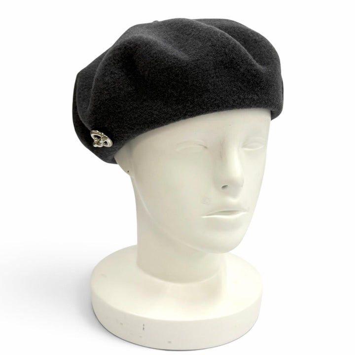 Excellent HERMES beret Glenan Inner Leather Trim gray wool Women FR 56