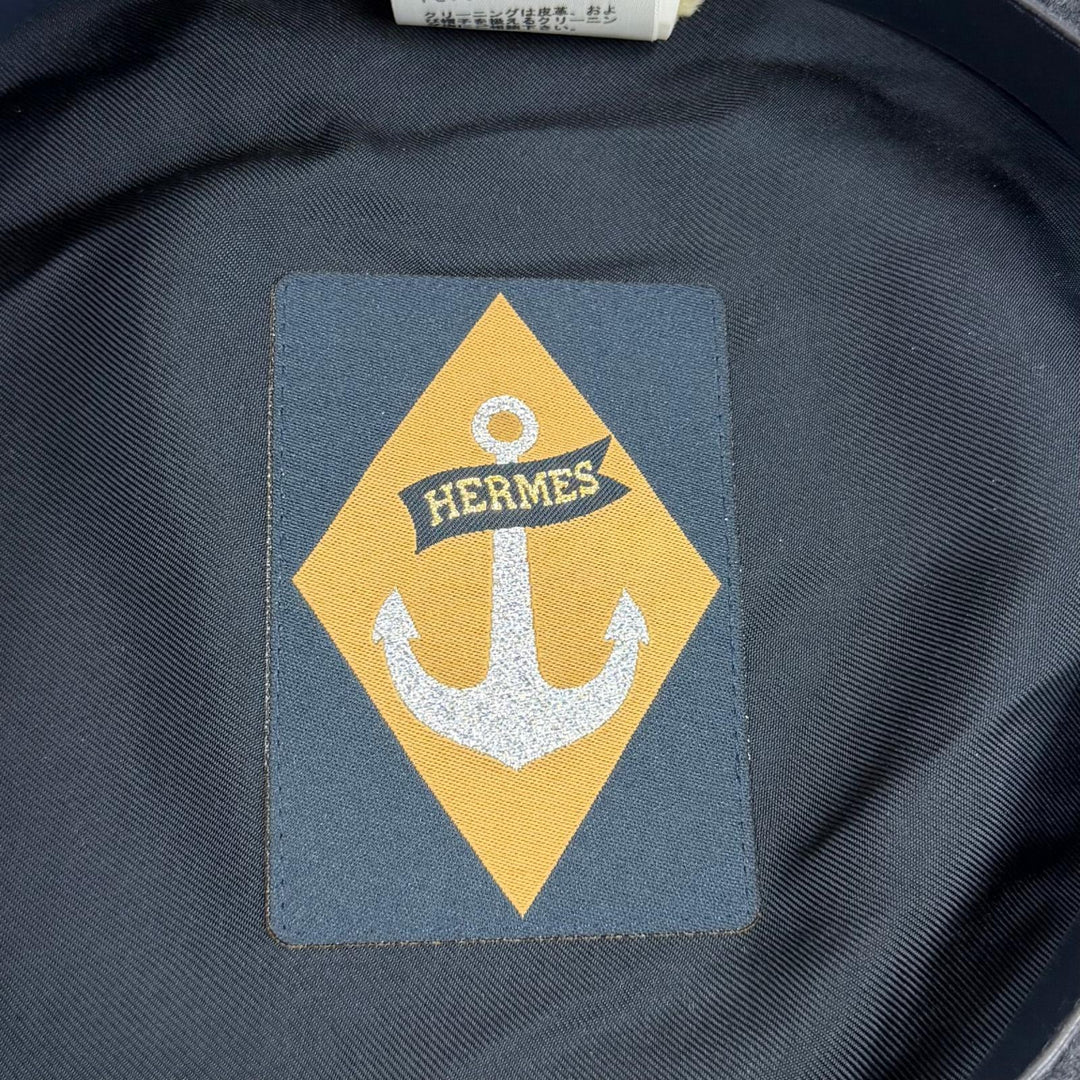 Excellent HERMES beret Glenan Inner Leather Trim gray wool Women FR 56