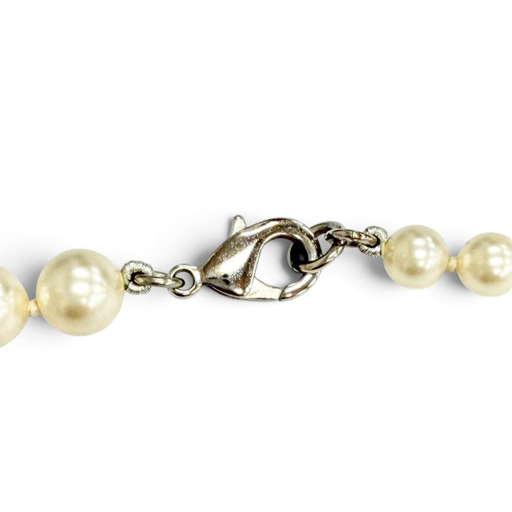 Excellent CHANEL Necklace COCO Mark Long Pearl White system Women A14V