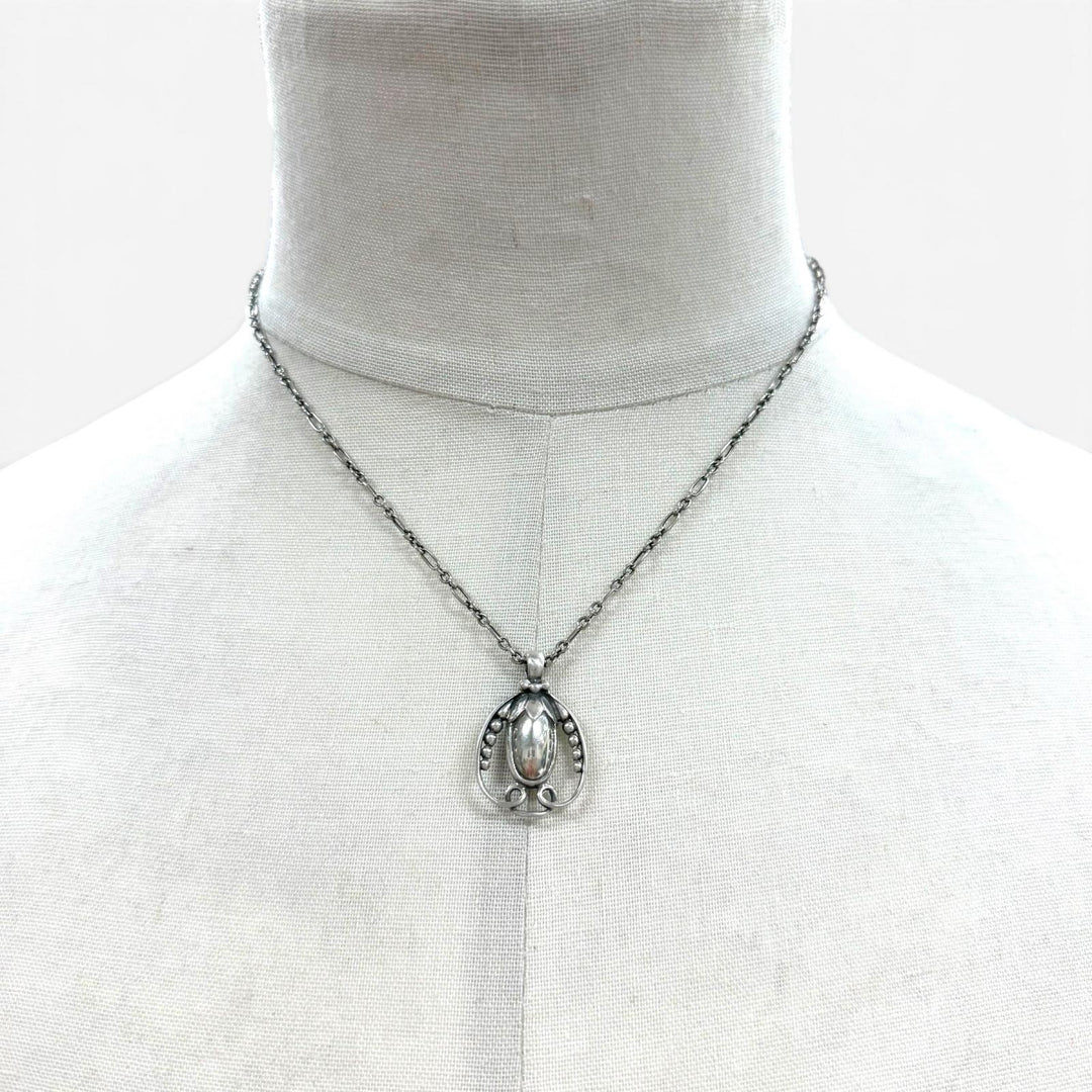 Great Georg Jensen Necklace Heritage Collection 1990 Year Pendant Silver 925