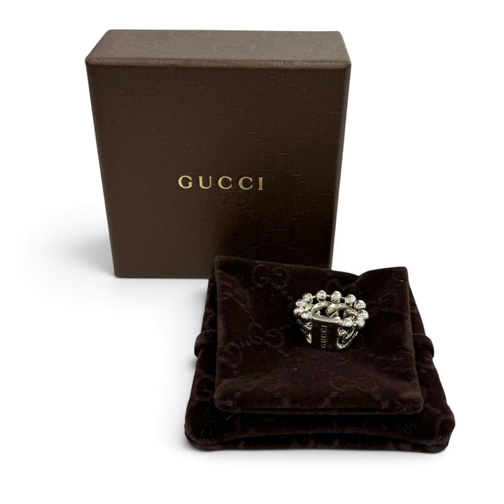 Great GUCCI Ring ring Logo-embroidered Cuban link ball chain Silver 925 Women