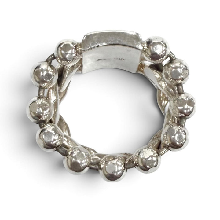 Great GUCCI Ring ring Logo-embroidered Cuban link ball chain Silver 925 Women