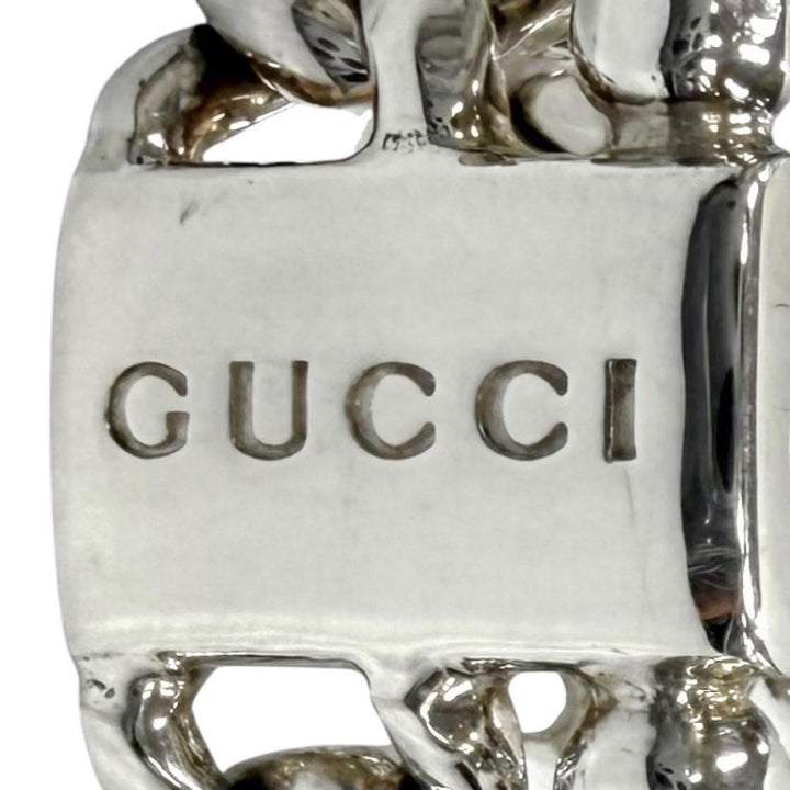 Great GUCCI Ring ring Logo-embroidered Cuban link ball chain Silver 925 Women