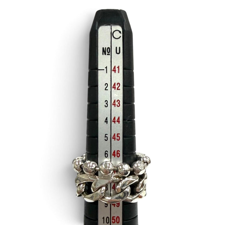 Great GUCCI Ring ring Logo-embroidered Cuban link ball chain Silver 925 Women