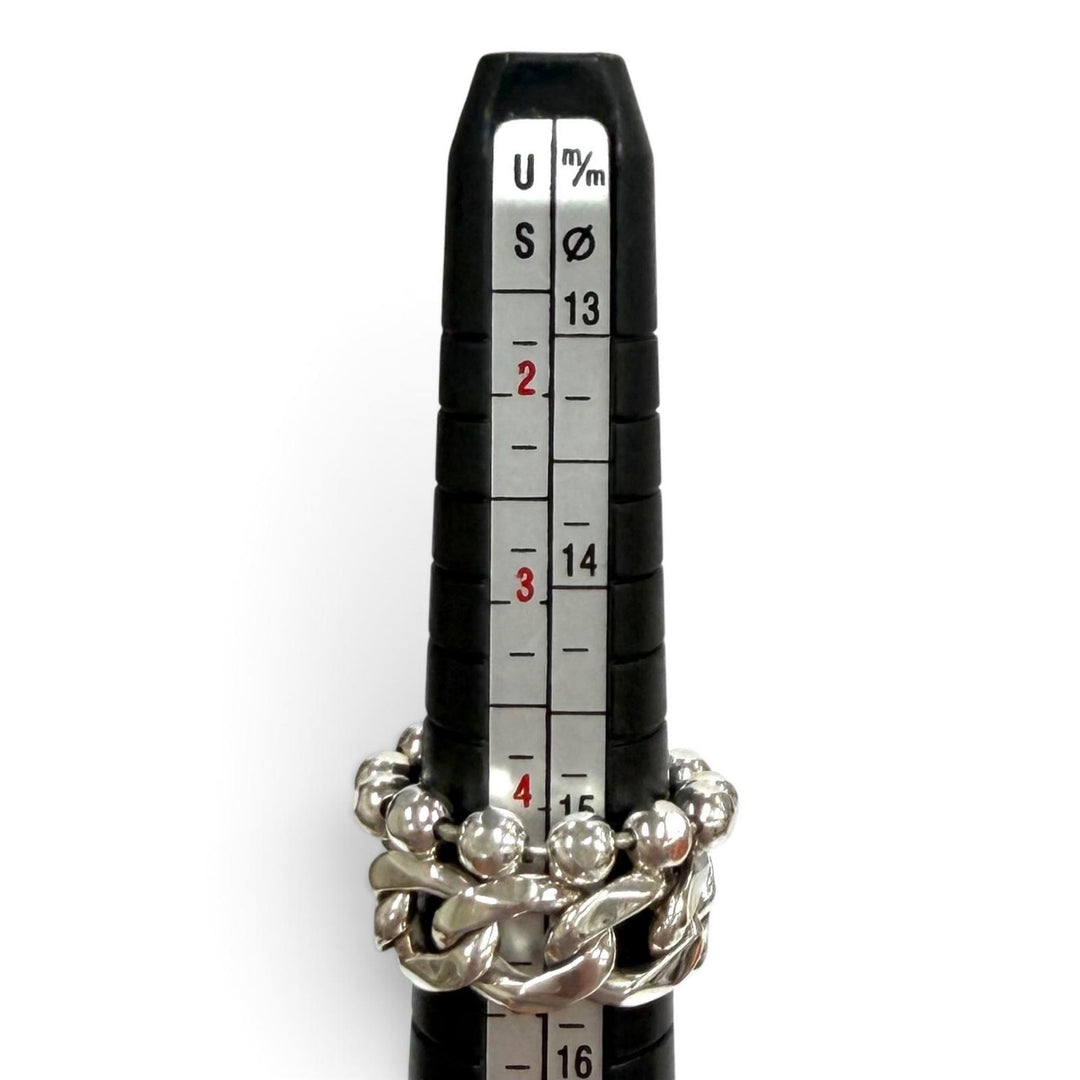 Great GUCCI Ring ring Logo-embroidered Cuban link ball chain Silver 925 Women