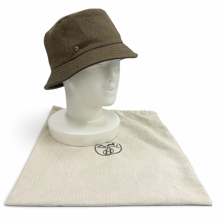 Excellent HERMES hat Serie Button Bucket Hat khaki cashmere Women 57