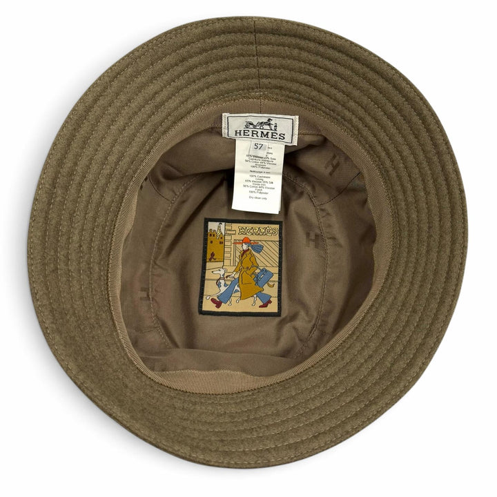 Excellent HERMES hat Serie Button Bucket Hat khaki cashmere Women 57