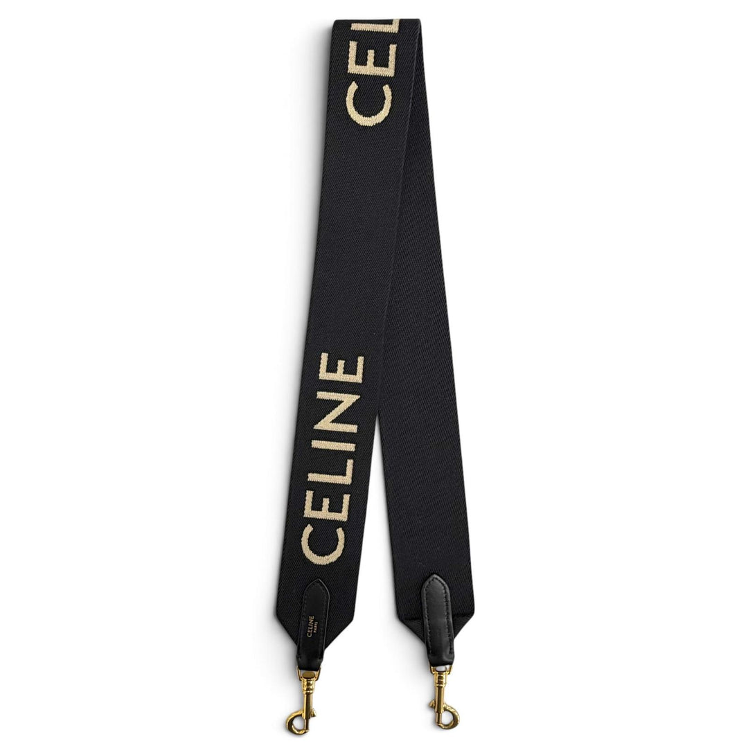 Great CELINE Shoulder strap Jacquard logo black canvas Women