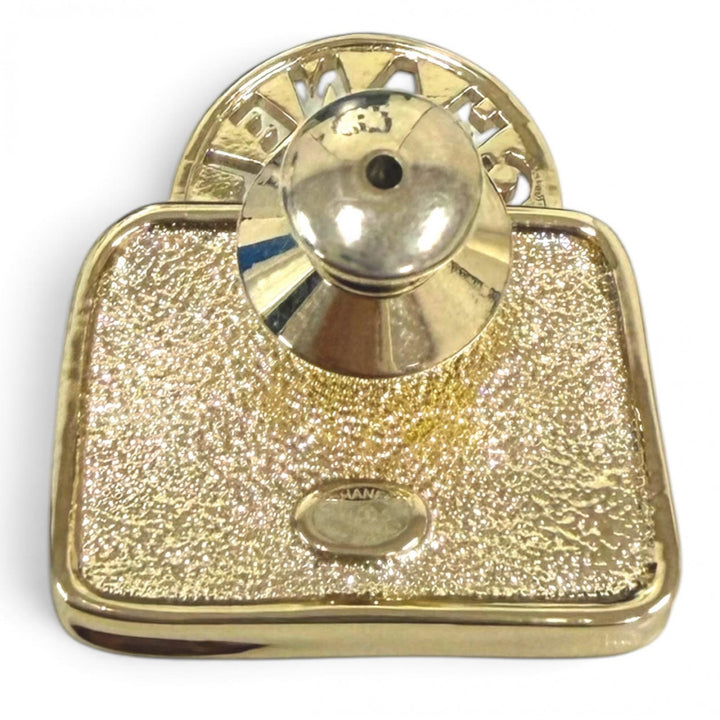 Great CHANEL Brooch Matelassé bag motif COCO Mark rhinestone B24S